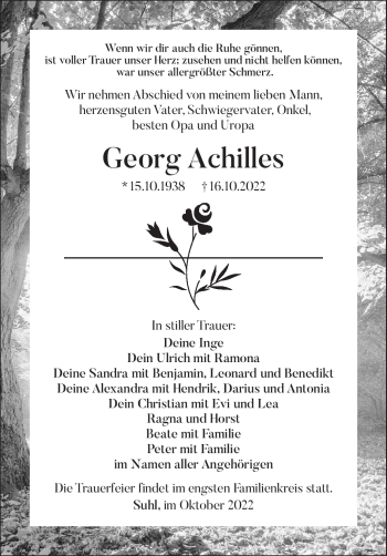 Traueranzeige von Georg Achilles von Südthüringer Presse