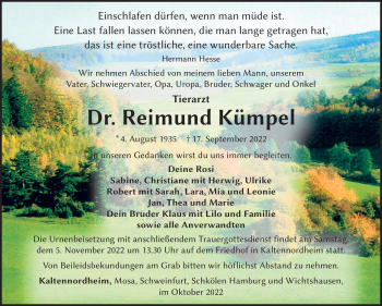 Traueranzeige von Reimund Kümpel von Südthüringer Presse