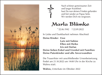 Traueranzeige von Marla Blümke von Südthüringer Presse