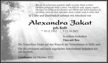 Traueranzeige von Alexandra Jakat von Südthüringer Presse