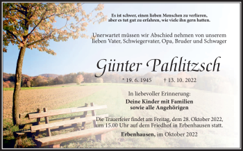 Traueranzeige von Günter Pahlitzsch von Südthüringer Presse