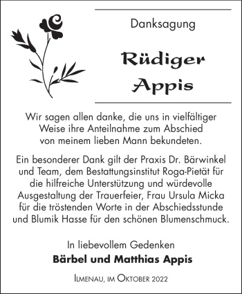 Traueranzeige von Rüdiger Appis von Südthüringer Presse