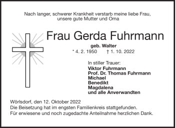 Traueranzeige von Gerda Fuhrmann von Neue Presse Coburg
