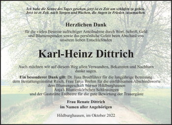 Traueranzeige von Karl-Heinz Dittrich von Südthüringer Presse