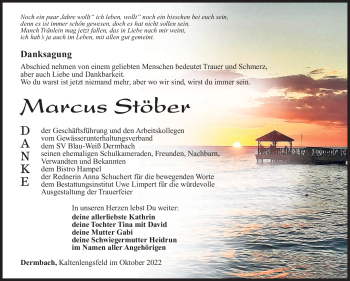 Traueranzeige von Marcus Stöber von Südthüringer Presse