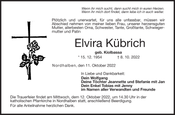 Traueranzeige von Elvira Kübrich von Neue Presse Coburg