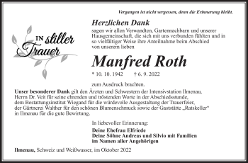 Traueranzeige von Manfred Roth von Südthüringer Presse