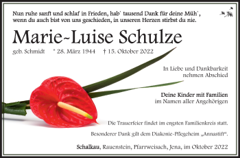 Traueranzeige von Marie-Luise Schulze von Südthüringer Presse