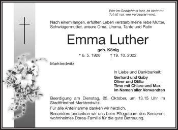 Traueranzeige von Emma Luther von Frankenpost