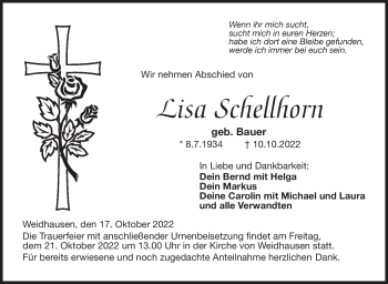 Traueranzeige von Lisa Schellhorn von Neue Presse Coburg