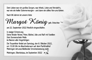 Traueranzeige von Margot König von Südthüringer Presse