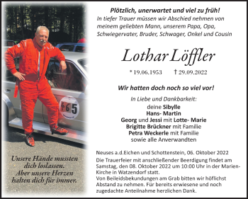Traueranzeige von Lothar Löffler von Neue Presse Coburg