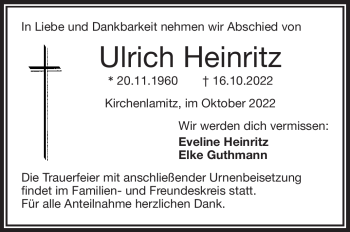Traueranzeige von Ulrich Heinritz von Frankenpost