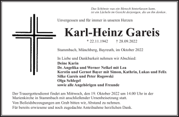 Traueranzeige von Karl-Heinz Gareis von Frankenpost
