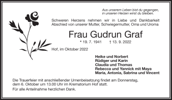 Traueranzeige von Gudrun Graf von Frankenpost