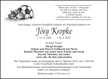 Traueranzeige von Jörg Kropke von Südthüringer Presse