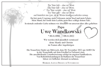 Traueranzeige von Uwe Wandkowski von Südthüringer Presse