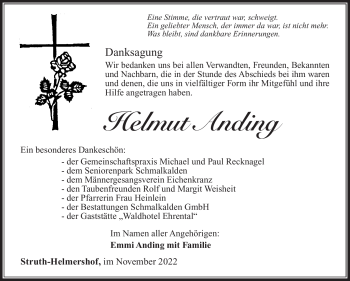 Traueranzeige von Helmut Anding von Südthüringer Presse