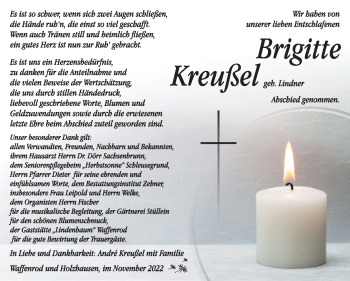 Traueranzeige von Brigitte Kreußel von Südthüringer Presse