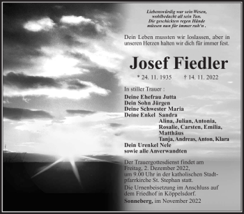 Traueranzeige von Josef Fiedler von Südthüringer Presse