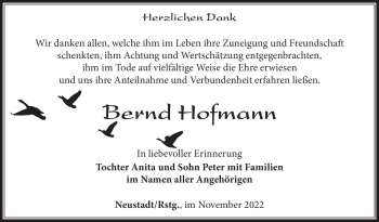 Traueranzeige von Bernd Hofmann von Südthüringer Presse