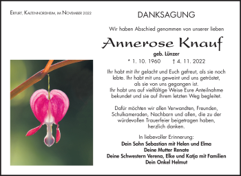 Traueranzeige von Annerose Knauf von Südthüringer Presse