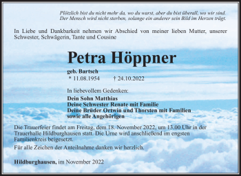Traueranzeige von Petra Höppner von Südthüringer Presse