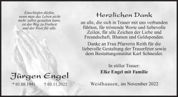 Traueranzeige von Jürgen Engel von Neue Presse Coburg