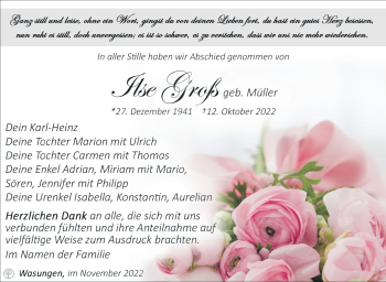 Traueranzeige von Ilse Groß von Südthüringer Presse