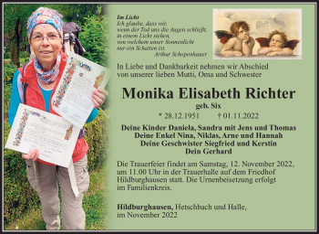 Traueranzeige von Monika Richter von Südthüringer Presse