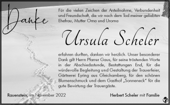 Traueranzeige von Ursula Scheler von Südthüringer Presse