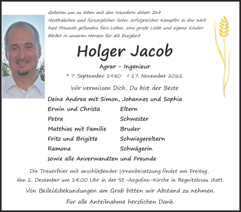 Traueranzeige von Holger Jacob von Frankenpost