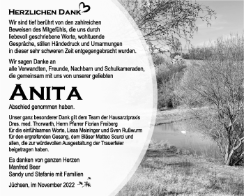 Traueranzeige von Anita Beer von Südthüringer Presse