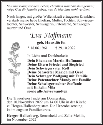 Traueranzeige von Eva Hoffmann von Südthüringer Presse