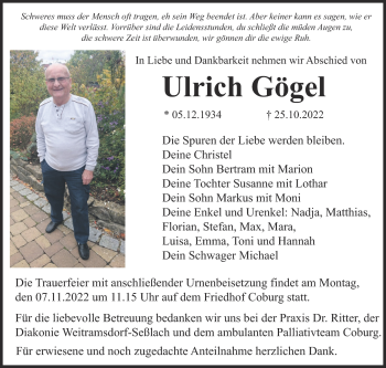 Traueranzeige von Ulrich Gögel von Neue Presse Coburg