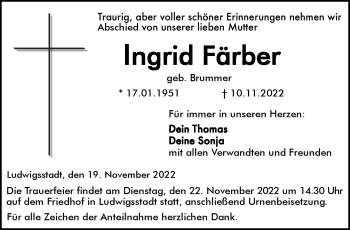 Traueranzeige von Ingrid Färber von Neue Presse Coburg