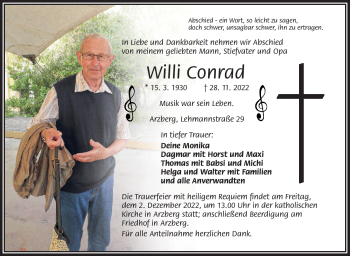 Traueranzeige von Willi Conrad von Frankenpost