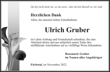 Traueranzeige von Ulrich Gruber von Südthüringer Presse