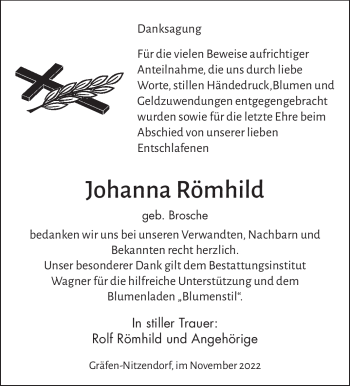 Traueranzeige von Johanna Römhild von Südthüringer Presse
