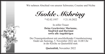 Traueranzeige von Isolde Möhring von Südthüringer Presse