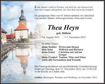 Traueranzeige von Thea Heyn von Südthüringer Presse