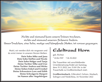 Traueranzeige von Edeltraud Horn von Südthüringer Presse