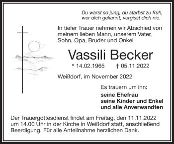 Traueranzeige von Vassili Becker von Frankenpost