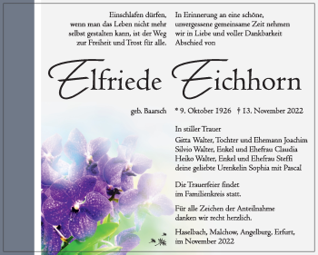Traueranzeige von Elfriede Eichhorn von Südthüringer Presse