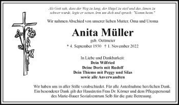 Traueranzeige von Anita Müller von Frankenpost
