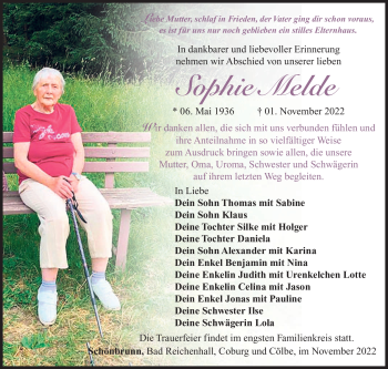 Traueranzeige von Sophie Melde von Südthüringer Presse