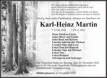 Traueranzeige von Karl-Heinz Martin von Südthüringer Presse
