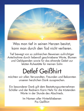 Traueranzeige von Detlef Geißhirt von Südthüringer Presse