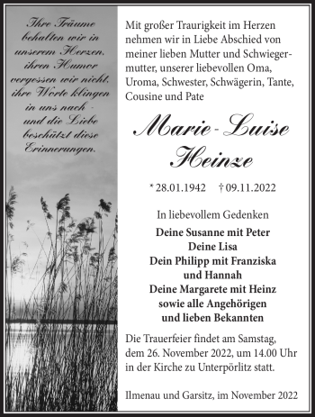 Traueranzeige von Marie-Luise Heinz von Südthüringer Presse