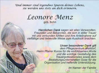 Traueranzeige von Leonore Menz von Südthüringer Presse